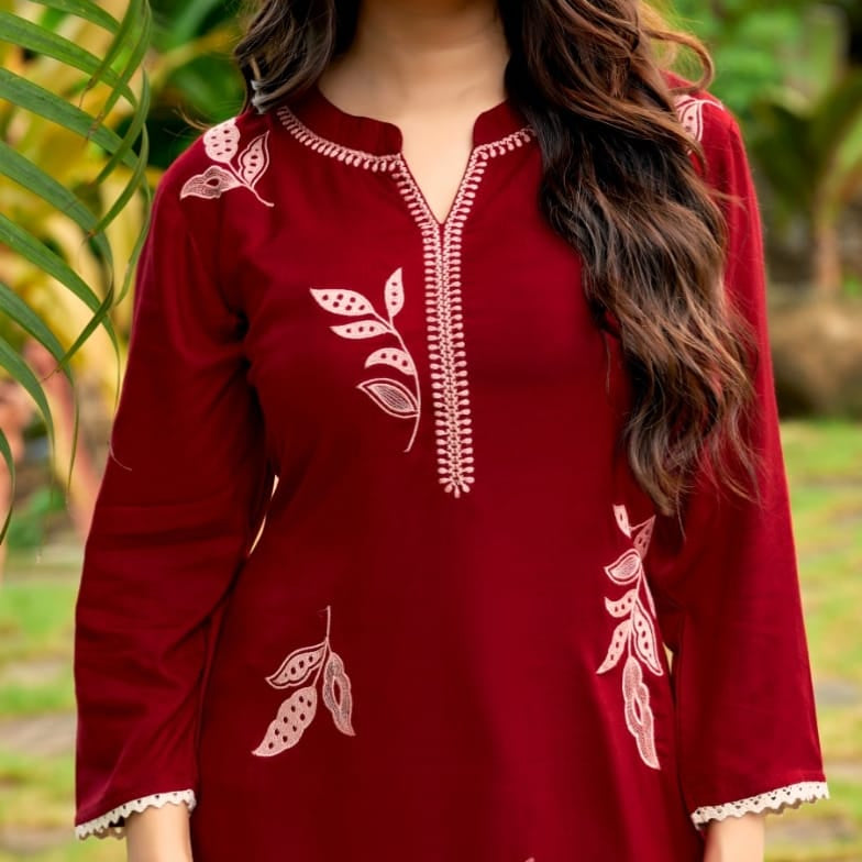 Embroidered Rayon Slub Top