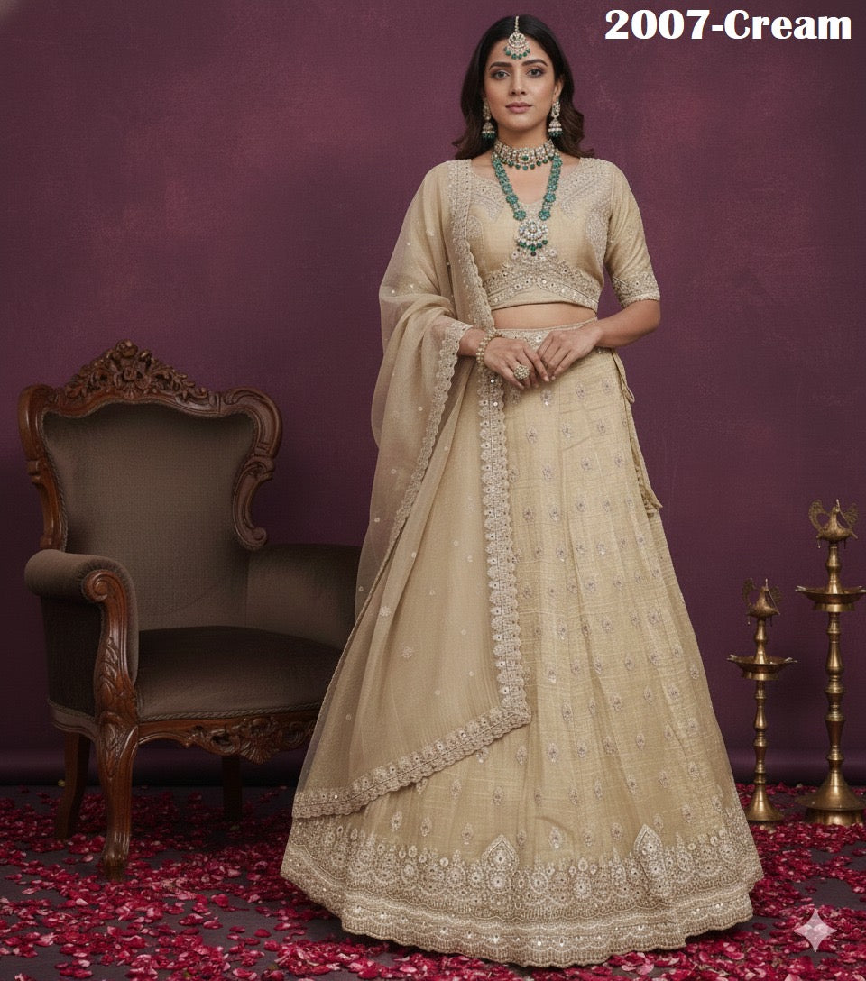 Cream Embroidered Bridal Lehenga - 2007 Cream