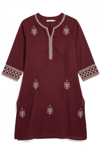 Front view of embroidered rayon top
