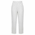 Front view of linen blend handloom striped pants in white with black stripes
