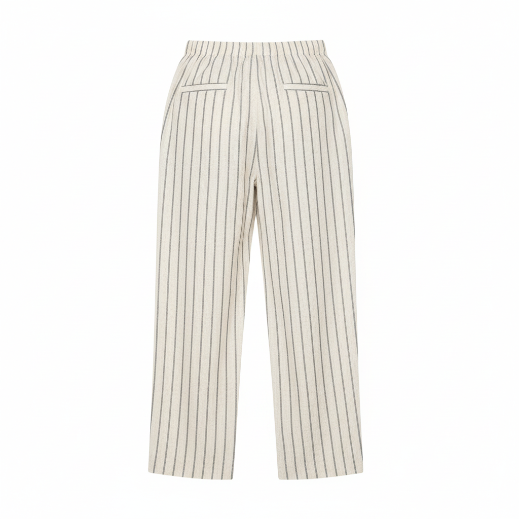 Back view of linen blend handloom striped pants