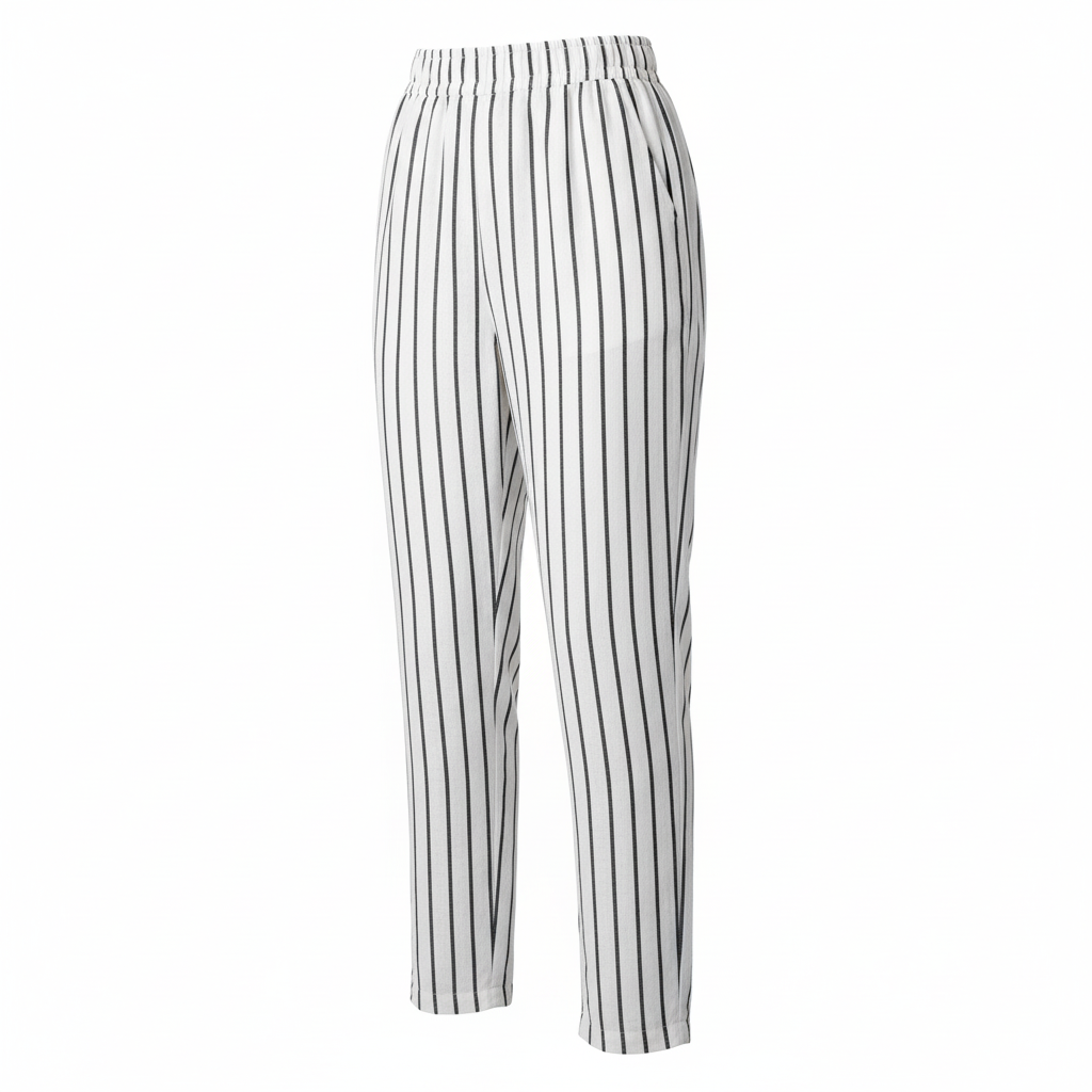 Angled view of striped pants