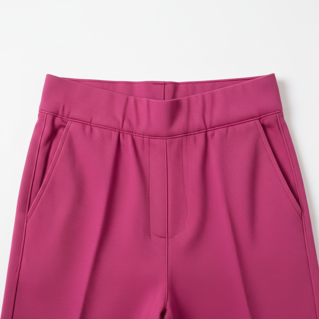 Close-up of elasticated waistband and side pocket
