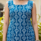 Blue Geometric Printed Suit Set - Front Close-up